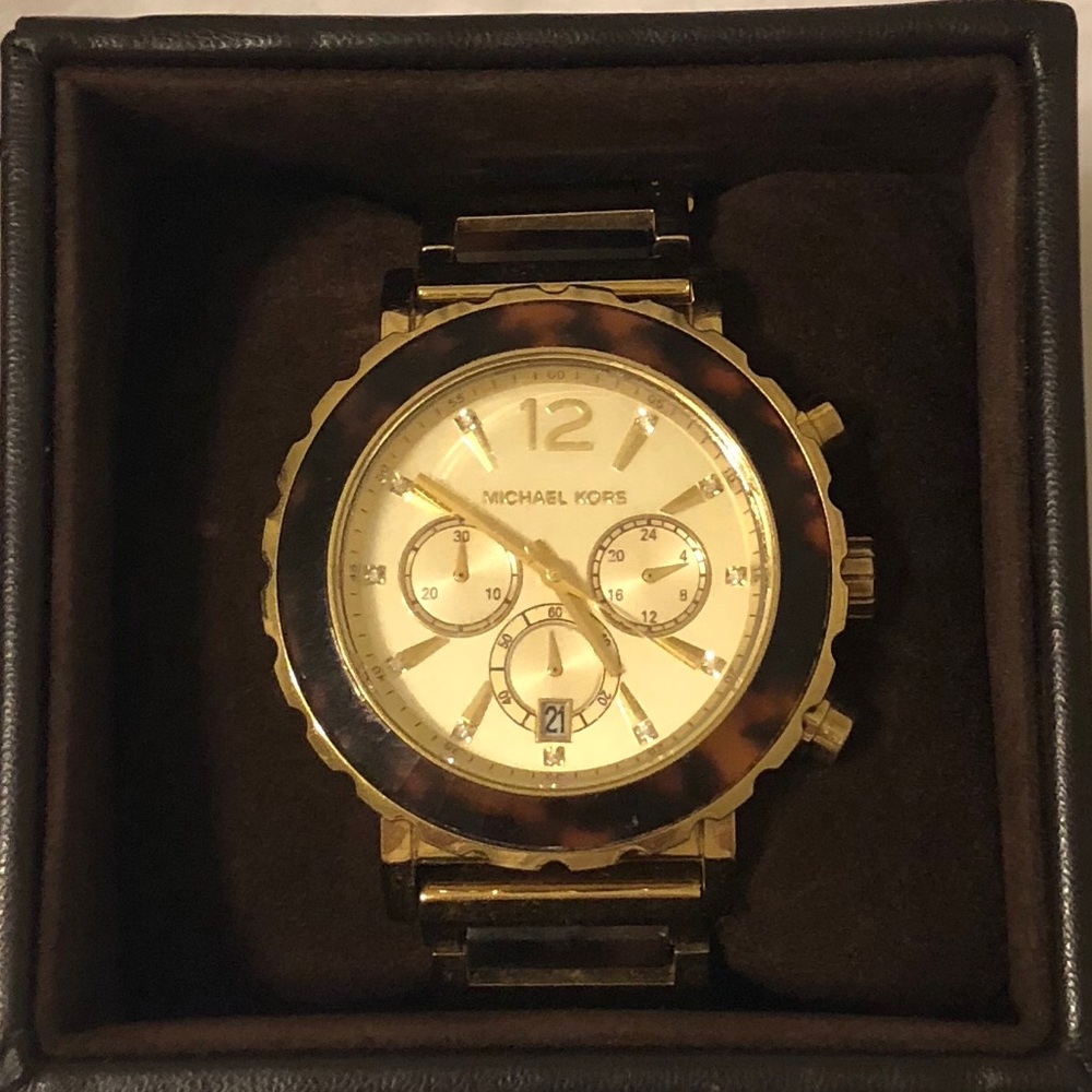 Michael Kors tortoise and gold watch